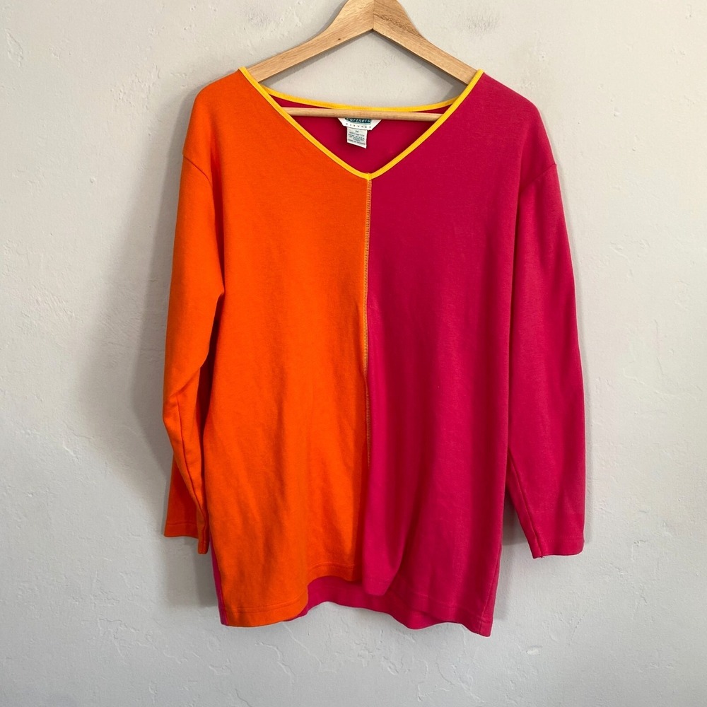 Mervyns Partners Vintage Color Block Top Women Size Medium Pink Orange Neon